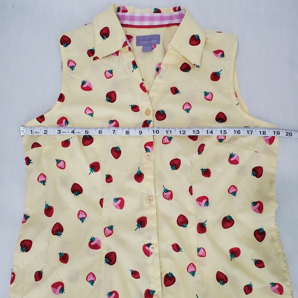 Laura Scott Stawberry Novelty Printed  Button Down Sleeveless Top Yellow Size M - Picture 5 of 10